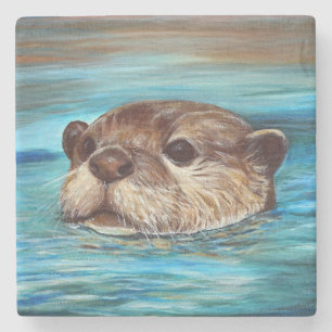 River Otter Painting Stone Coaster