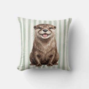 River Otter Wildlife Throw Pillow Cover