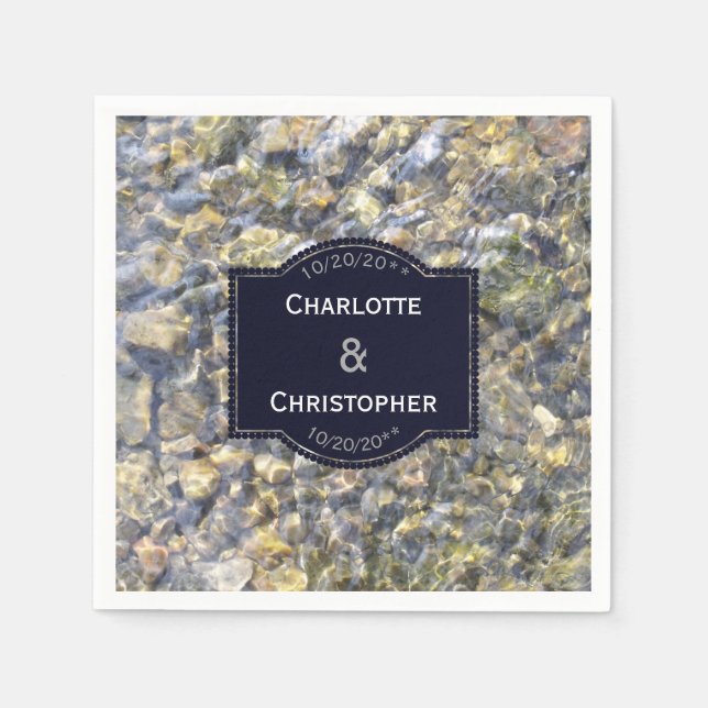 River Pebbles And Water Personalised Wedding Napkin (Front)