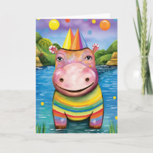 River Revels Hippo: Cute Kids Birthday Card