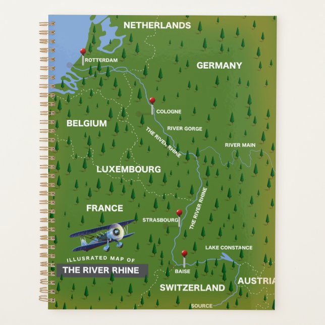 River Rhine retro travel map. Canvas Print Planner (Front)