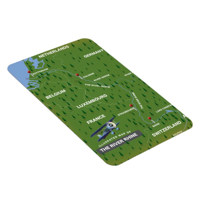 River Rhine retro travel map. Magnet (Right Side)