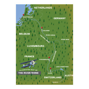 River Rhine retro travel map. Photo Print