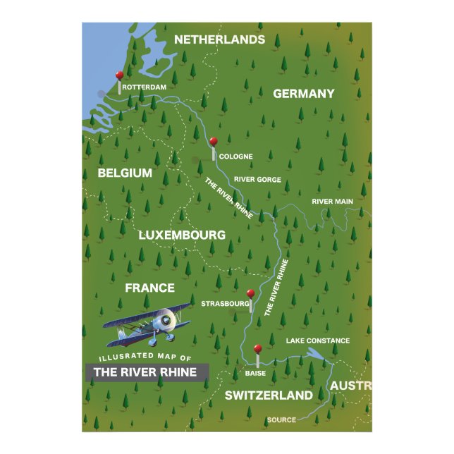 River Rhine retro travel map. Photo Print (Front)