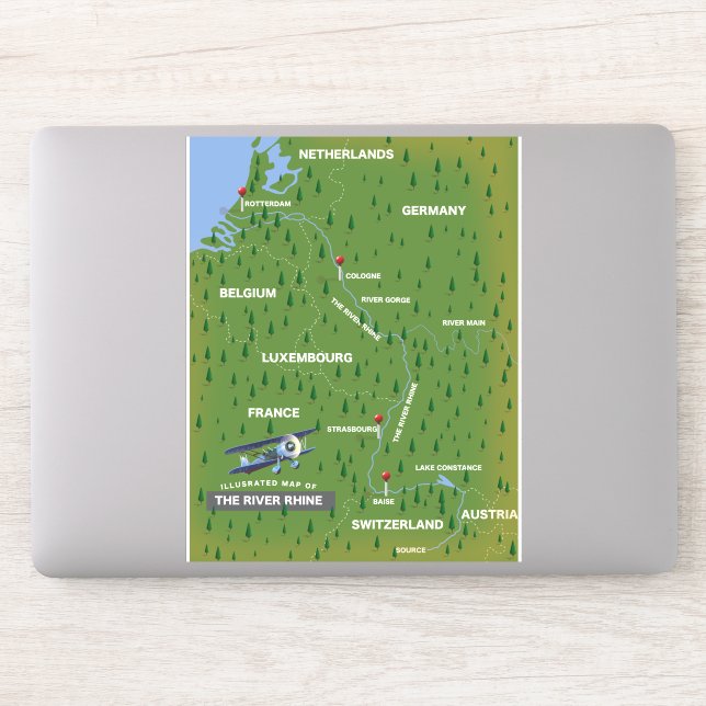 River Rhine retro travel map. Sticker (Computer)