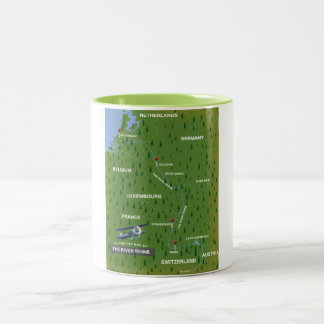 River Rhine retro travel map. Two-Tone Coffee Mug