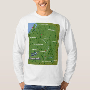 River Rhine retro travel map. Wood Wall Art T-Shirt