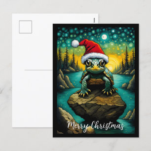 River Rock Cute Baby Turtle Christmas Holiday Postcard