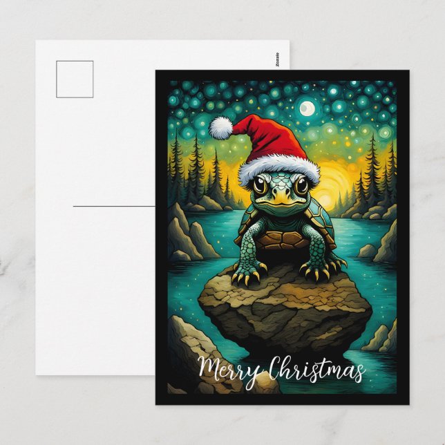 River Rock Cute Baby Turtle Christmas Holiday Postcard (Front/Back)