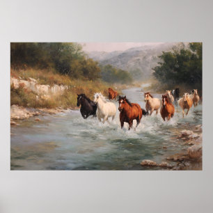 River Run Galloping Horses Art Poster