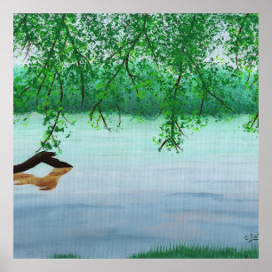 River scene with trees and a log by Cheryl Paton Poster
