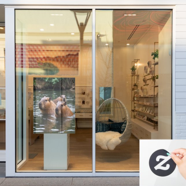 "River Serenity: Capybaras Swimming in the Flow" Window Cling (Store Window)