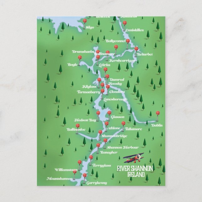 River Shannon Ireland Map Postcard (Front)