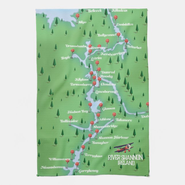 River Shannon Ireland Map Tea Towel (Vertical)