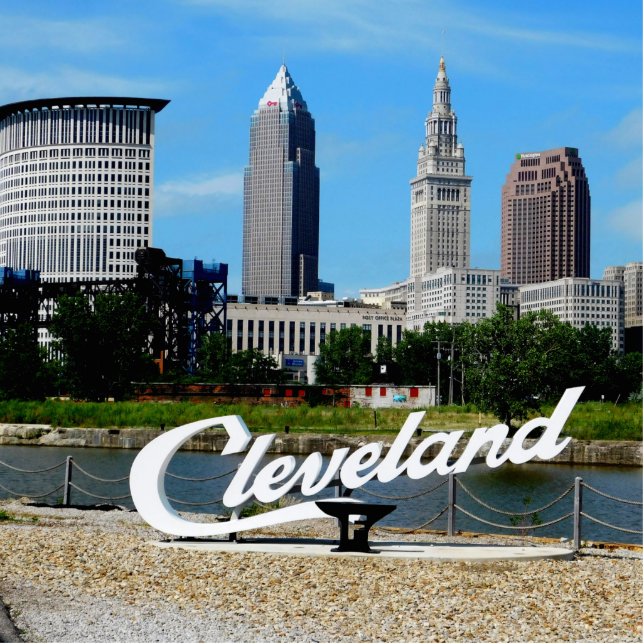 River Skyline Cleveland  Standing Photo Sculpture (Front)