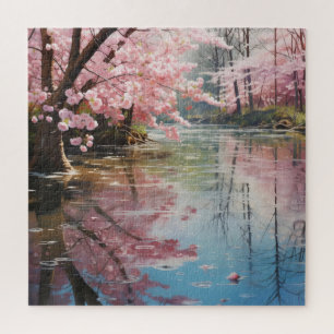 River Spring Blooming Trees Jigsaw Puzzle
