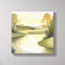River Sunrise | Watercolor Yellow Canvas Print
