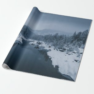 RIVER SURROUNDED BY SNOW COVERED FIELD WITH PINE T WRAPPING PAPER