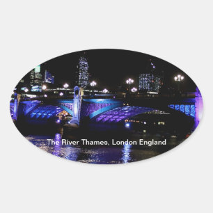 River Thames at Night, London England Oval Sticker
