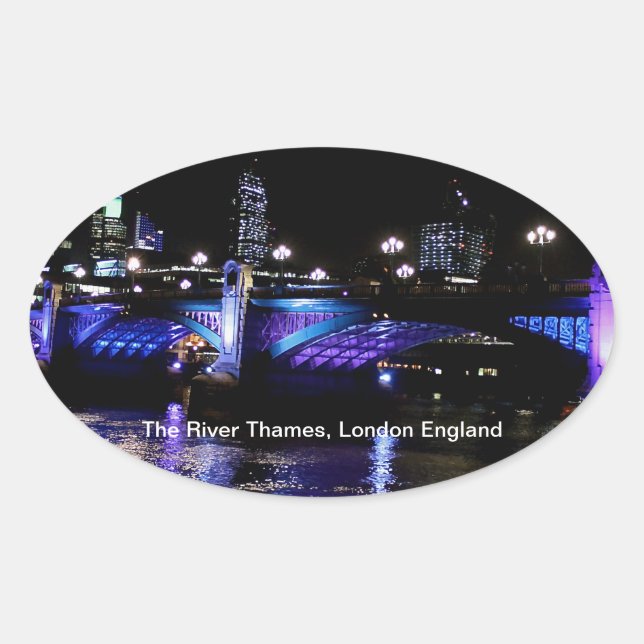 River Thames at Night, London England Oval Sticker (Front)