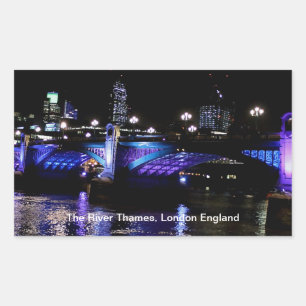 River Thames at Night, London England Rectangular Sticker