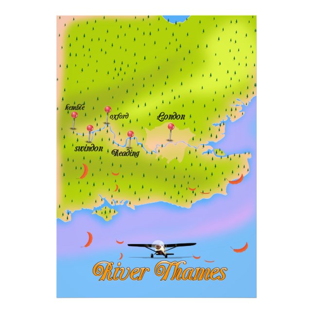 River Thames London England map Photo Print (Front)