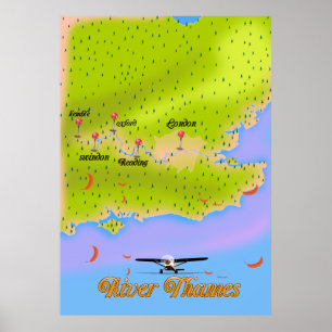 River Thames London England map Poster