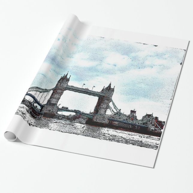 River Thames & Tower Bridge, London England Wrapping Paper (Unrolled)