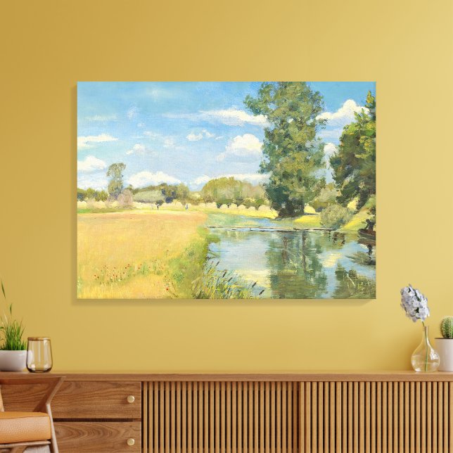 River Through a Harvest Landscape, Summer Canvas Print (Insitu(LivingRoom))