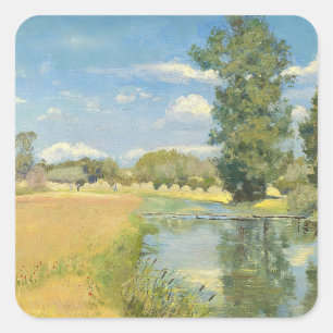 River Through a Harvest Landscape, Summer Square Sticker