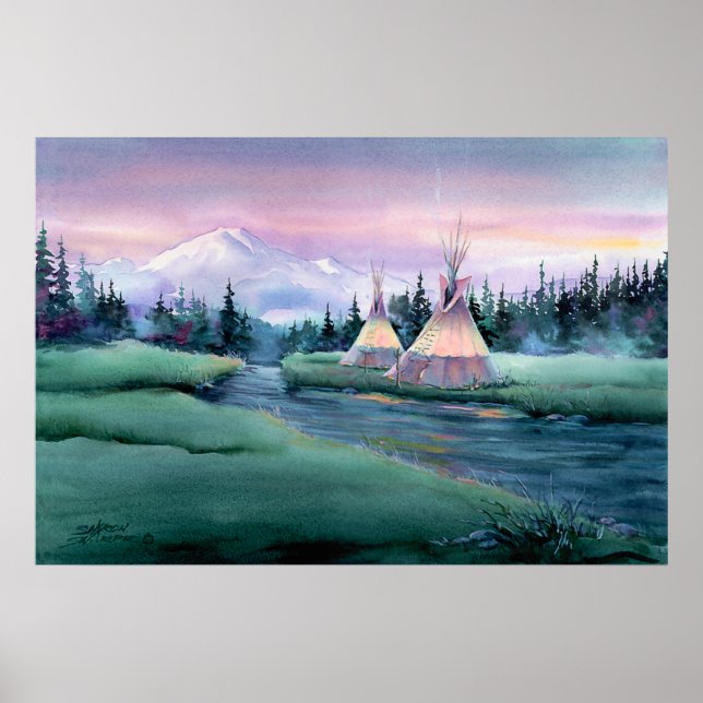 RIVER TIPI CAMP by SHARON SHARPE Poster (Front)
