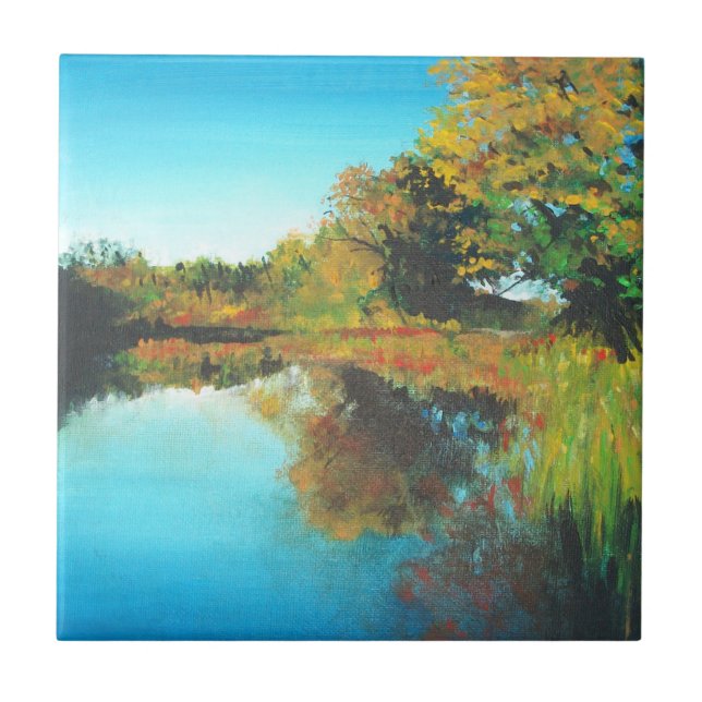 River Trees Fall Landscape Fine Art Tile (Front)