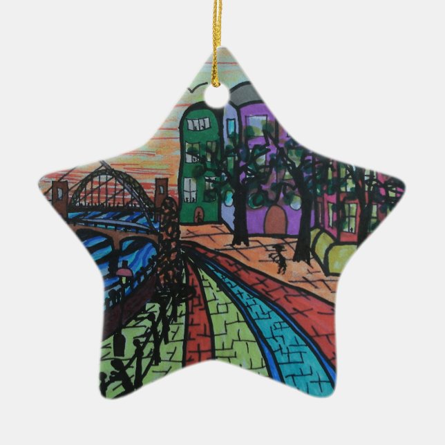 River Tyne Newcastle Quayside Ceramic Tree Decoration (Front)