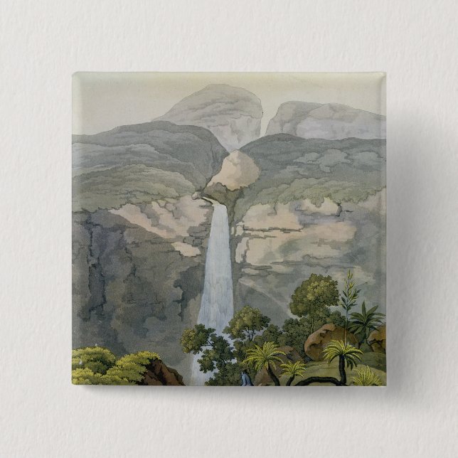River Vinagre Waterfall, near the Puraci Volcano, 15 Cm Square Badge (Front)
