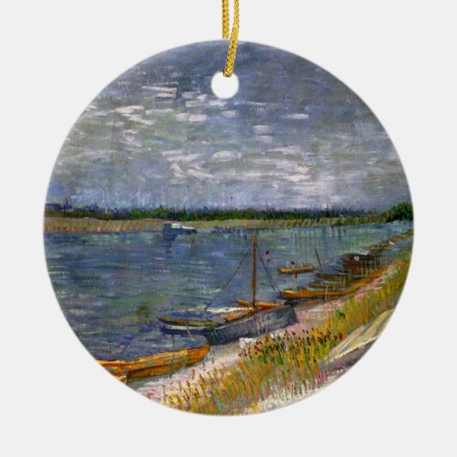 River with Rowing Boats by Vincent van Gogh Ceramic Tree Decoration (Front)