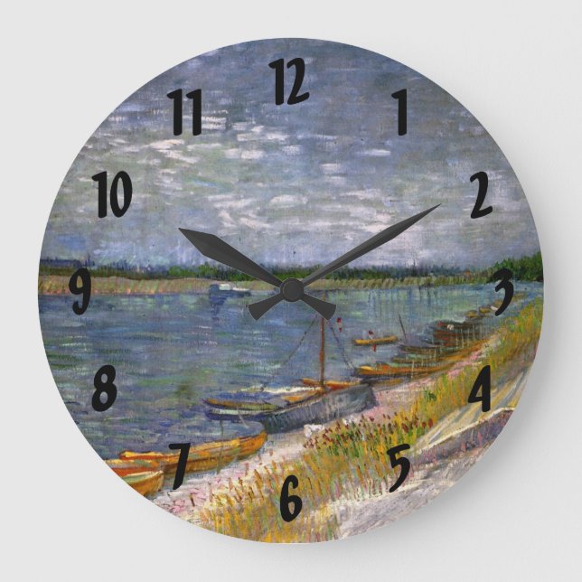 River with Rowing Boats by Vincent van Gogh Large Clock (Front)