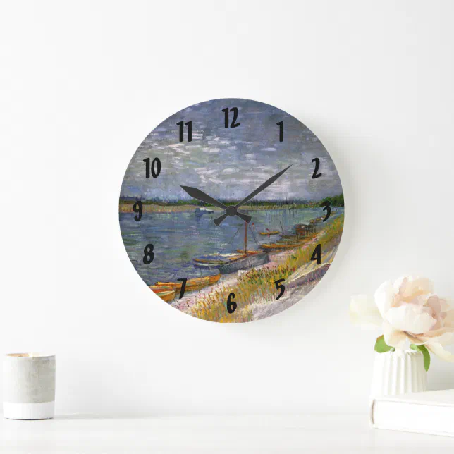 River with Rowing Boats by Vincent van Gogh Large Clock | Zazzle
