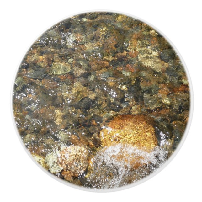 River-Worn Pebbles Brown and Grey Natural Abstract Ceramic Knob (Front)
