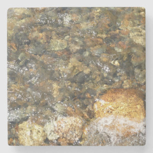 River-Worn Pebbles Brown and Grey Natural Abstract Stone Coaster