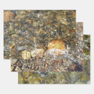 River-Worn Pebbles Brown and Grey Natural Abstract Wrapping Paper Sheet