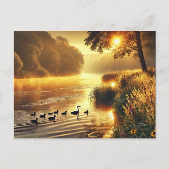 Riverbank Wildlife at Sunrise Postcard (Front)