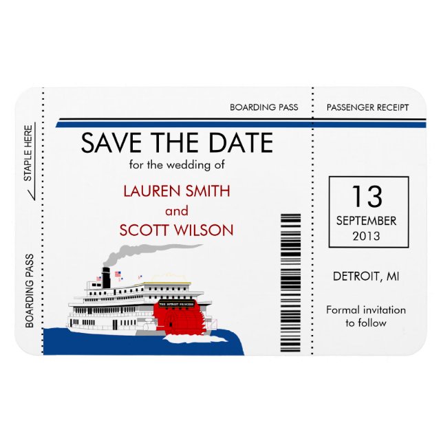 Riverboat Boarding Pass Save the Date Magnets (Horizontal)