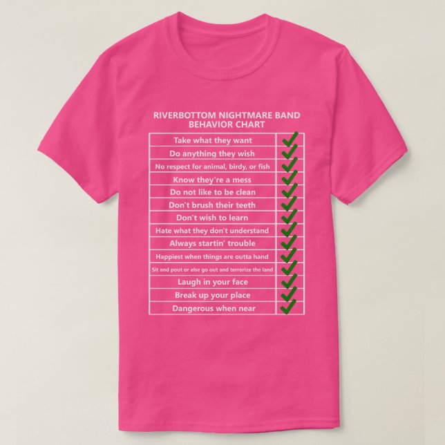 Riverbottom Nightmare Behaviour Chart T-Shirt (Design Front)