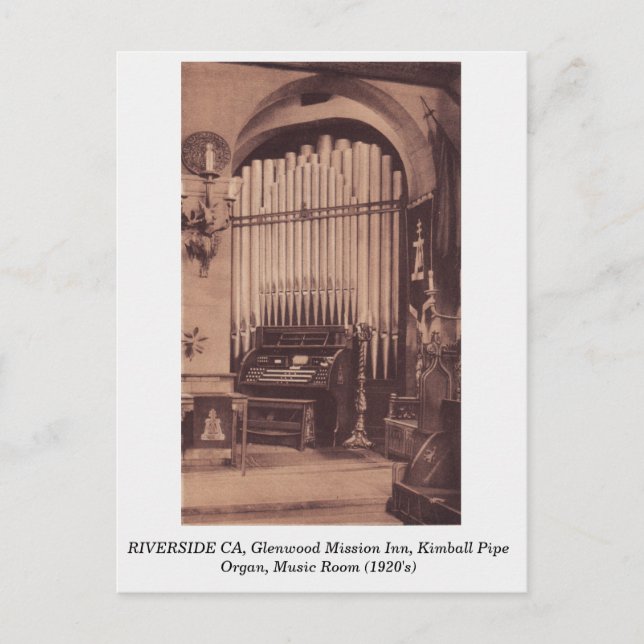 Riverside CA 1920 Glenwood Mission Inn Pipe Organ Postcard (Front)