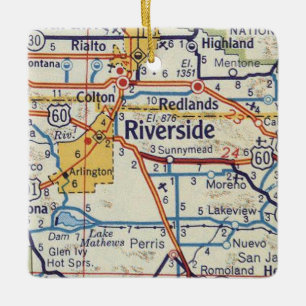Riverside CA 50's Map Ceramic Ornament