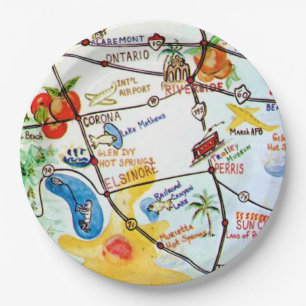 Riverside - California Colourful Map Paper Plate