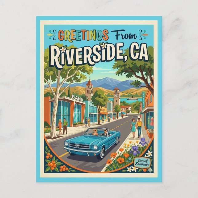 Riverside California Greetings Retro Style Postcard (Front)