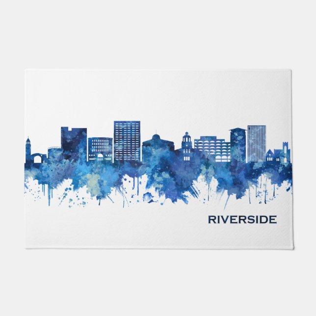 Riverside California Skyline Blue Doormat (Front)