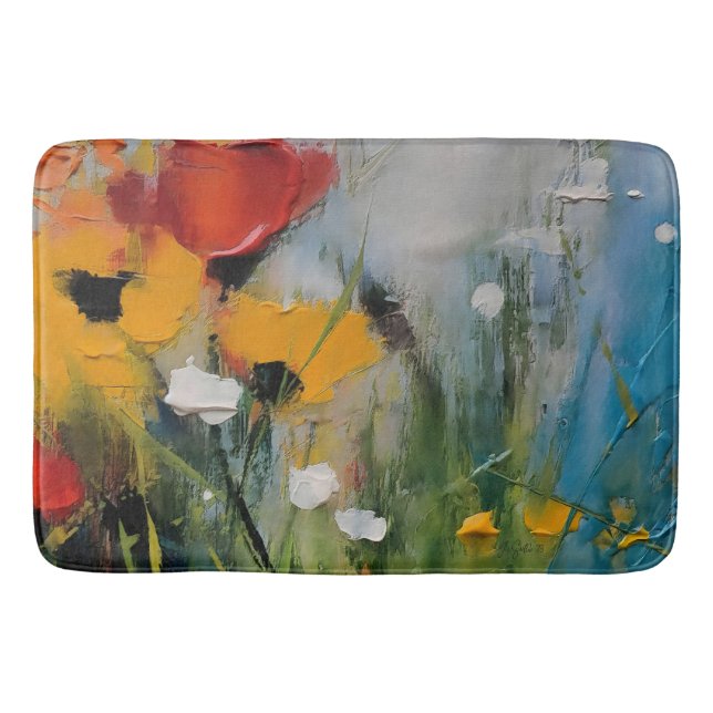 Riverside – Expressive Abstract Meadow Bath Mat (Front)
