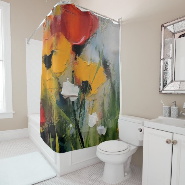 Riverside – Expressive Abstract Meadow Shower Curtain (In Situ)
